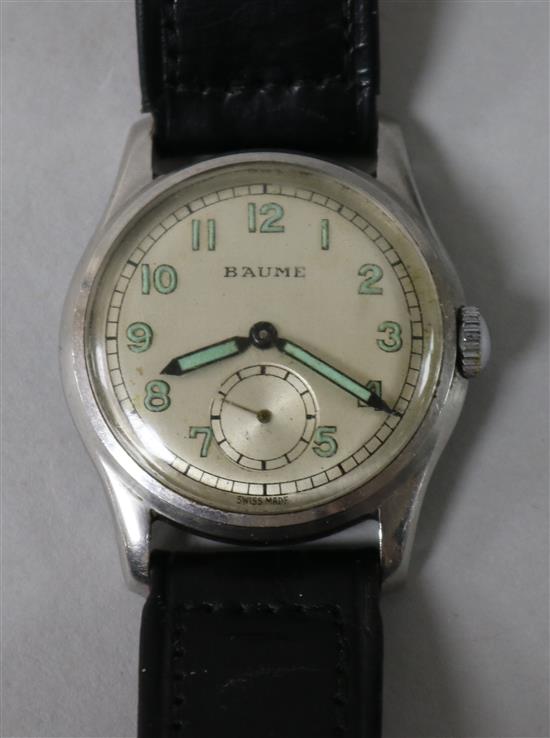 A gentlemans 1940s/1950s stainless steel Baume manual wind wrist watch,